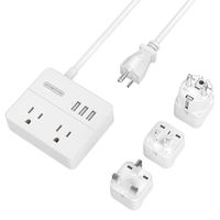 Travel Adapters Power Strip, NTONPOWER 3 USB Ports Charging Station 2 Outlets with 3 International Power Adapters 5ft Power Cord for Travel Cruise - White