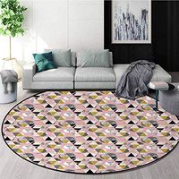 Pastel Modern Flannel Microfiber Non-Slip Machine Round Area Rug,Modern Abstract Pattern Grunge Spots With Different Triangle Shapes Hand Drawn Style Nursery Rugs Round-63 Inch,Multicolor