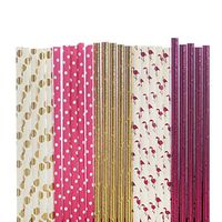 Biodegradable Paper Straws (gold foil polka dot, dark pink with small white polka dot, gold foil solid, pink foil flamingos, pink foil solid)
