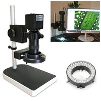 16MP 1080P Digital Industry Lab Microscope Camera, HDMI FHD Output C-Mount 10-180X Zoom Lens Lift Table Stand Bracket TF Recorder 56 Bulbs Microscope LED Ring Light