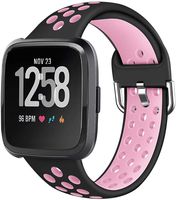 Sport Bands Compatible with Fitbit Versa/Versa 2 / Versa Lite, Soft Silicone Waterproof Breathable Sport Watch Strap Replacement Wristband Accessories Large Small for Women Men (Large, Black/Pink)