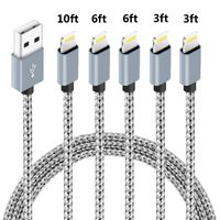 5Pack (3ft,3ft,6ft,6ft,10ft) Nylon Braided Charging Cord Charger Compatible with PhoneX/8/8Plus 7/7 Plus/6s/6s Plus/6/6 Plus/5s/55se,Pad,Pod-Grey