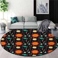 RUGSMAT Space Modern Washable Round Bath Mat,Cute Celestial Elements Smiling Heavenly Bodies Sun Earth Saturn Jupiter with Stars Non-Slip Bathroom Soft Floor Mat Home Decor,Round-55 Inch
