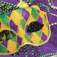 Club Pack of 192 Yellow and Purple Masks of Mardi Gras 2-Ply Luncheon Napkins 12.75"