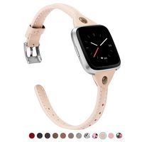 TOYOUTHS Slim Strap Compatible with Fitbit Versa/Versa 2/Versa Lite/Versa SE Bands for Women Men Thin Genuine Leather Replacement Wristbands Handmade Watch Band Accessories Beige