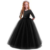 IBTOM CASTLE Girls Embroidery Tulle Lace Bridesmaid Dress Long A Line Wedding Pageant Dresses Birthday Party Formal Dance Evening Gown Black 9-10 Years