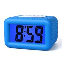 Plumeet Digital Alarm Clock with Snooze and Nightlight, Large LCD Display Travel Alarm Clocks, Ascending Sound Alarm and Handheld Sized, Good for Kids (Blue)