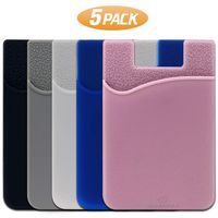 SHANSHUI Phone Card Holder, Silicone Adhesive Stick-on ID Credit Card Wallet Phone Case Pouch Sleeve Pocket Compatible with Most of Smartphones(iPhone/Android/Samsung Galaxy) - 5 Pack