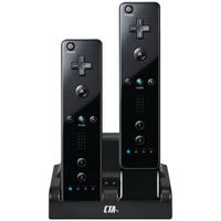 CTA Digital Wii Remote Dual Charge Station with 2 Rechargeable Batteries (Black)