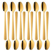 BUY&USE 12 PCS Ice Teaspoon 8-Inch Long Handled Cold Drink Spoons Stirring Spoons for Restaurant/Catering, Gold Flatware Set