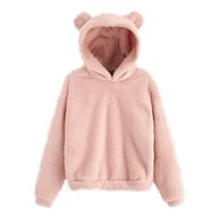 Women's Fuzzy Casual Loose Oversized Sweatshirt Hooded with Pockets Pink