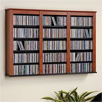 Pemberly Row Triple Floating Media Wall Storage in Cherry and Black