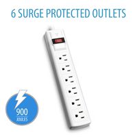 V7 SA0608W-9N6 6-Outlet Home/Office Surge Protector, 8 ft Cord, 900 Joules - White