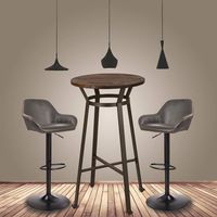Glitzhome Rustic Steel Bar Table Round Wood Top and Dark Grey Adjustable Swivel Stools with Back Support,Set of 2