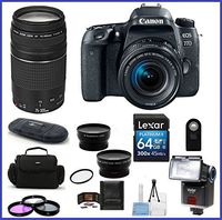 Canon EOS Rebel 77D DSLR Camera with 18-55mm STM is Lens (USA Warranty) PRO Bundle; Canon EF 75-300mm f/4-5.6 III Lens + 64GB SDXC Memroy Card + Telephoto & Wide Angle Lenses + More