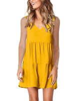 Amoretu Women Sleeveless Beach Cover up Casual Tunic Dress for Summer Yellow M