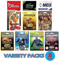 Variety Pack (8 Caps) Male Performance, Energy, Enhancement, and Endurance Bundle with Booklet