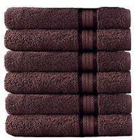 COTTON CRAFT - 6 Pack - Ultra Soft Extra Large Hand Towels 16x28 Chocolate- 100% Pure Ringspun Cotton - Luxurious Rayon Trim - Ideal for Daily Use - Each Towel Weighs 6 Ounces