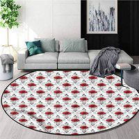 RUGSMAT Tattoo Machine Washable Round Bath Mat,Red Poppy Geometrical Floor Mat Home Decor Round-59