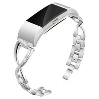 Valchinova Metal Band Replacement Compatible with Fitbit Charge 2 for Women Wristband Bracelet (Silver)