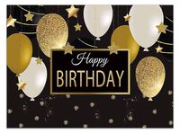 Allenjoy 8x6ft Polyester Black and Gold Balloons Happy Birthday Backdrop Golden Glittering Sparkling Stars Men Women 50th Bday Party Banner Wall Decorations Background Photo Booth Props