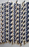 100 premium Navy with silver, party DIY, Mason Jars, Weeding, paper drink straws can be use for cake pop stick by ETL Products