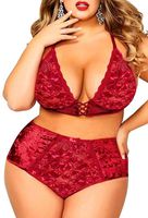 Women's Crushed Velvet Lingerie Set, Cute Mesh Lace up Halter Bralette & High Waist Panty (4XL,Wine,325a)