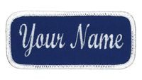 Name Patch Uniform Work Shirt Personalized Embroidered Royal with White Border. Hook Fastener.