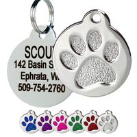 Paw Print Round Stainless Steel Pet ID Tag - Dog and Cat ID Tag (Paw Size Regular)