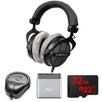 BeyerDynamic Professional Acoustically Open Headphones - 250 Ohms (DT-990-PRO-250) with Slappa HardBody Headphone Case, FiiO A1 Port Amplifier & 32GB MicroSD High-Speed Memory Card