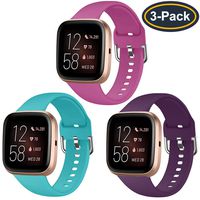 QIBOX Bands Compatible with Fitbit Versa/Versa Lite/SE, Soft Silicone Breathable Replacement Sport Wristband Women Men Accessories for Versa Smartwatch Large Small 3-Pack