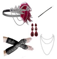 1920s Accessories Headband Necklace Gloves Cigarette Holder Flapper Costume Accessories Set for Women(2c)