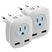 [2-Pack] European Travel Plug Adapter, HITRENDS International Power Plug Adapter with 2 USB Ports and 2 Outlets, 4 in 1 Outlet Adapter for USA to Most of Europe EU Spain Iceland Italy (Type C)