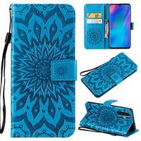 Cfrau Kickstand Wallet Case with Black Stylus for Huawei P30 Pro,Retro Mandala Sunflower PU Leather Magnetic Flip Folio Stand Soft Silicone Card Slots Case with Wrist Strap - Blue
