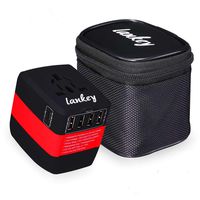 Universal Travel Adapter, 2400W Power Supply With 4 USB Ports, 5.8A Smart Power Supply and 3.0 USB Type-C Integrated Travel Plug Adapter For US, EU, AUS, UK Covers 150+Countries (black&red)