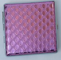 Eclipse Metallic Pink Leather Wrapped Silver Framed Cigarette Case Holds Kings