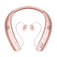 Bluetooth Headphones Speaker 2 in 1, Bluenin Neckband Wireless Bluetooth 5.0 Headset with Retractable Earbuds,15 Hrs Playtime True 3D Stereo Sound Wearable Speaker Sweatproof Earphones Built in Mic