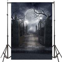 Lelinta 5X7ft Halloween Theme Backdrop Photography Background Halloween Pumpkin Lamps Horror Night Graveyard Photo Booth Props Background Studio Prop