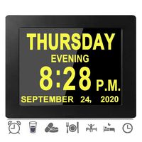 2020 Upgraded 16 Reminders Digital Day Alarms Clocks Electronic Calendar for Memory Loss Elderly Dementia Sufferers Alzheimers Wall Vision Impaired Patients Kids Room (8'' Black)