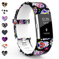 TreasureMax Compatible with Fitbit Charge 2 Bands for Women/Men,Silicone Fadeless Pattern Printed Replacement Floral Bands for Fitbit Charge 2 HR Wristbands