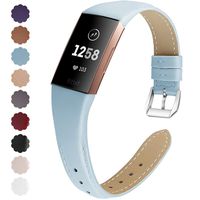 NANW Bands Compatible with Fitbit Charge 3, Slim Genuine Leather Wristband Replacement Accessories Strap for Women Men Compatible with Fitbit Charge 3 / Charge 3 SE Small Large