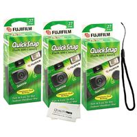 Fujifilm QuickSnap Flash 400 Disposable 35mm Camera + Quality Photo Microfiber Cloth (3 Pack)