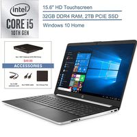 2020 HP 15.6" Touchscreen Laptop Computer, 10th Gen Intel Quard-Core i5 1035G1(Beats i7-7500U), 32GB DDR4 RAM, 2TB PCIe SSD, AC WiFi, Silver, Windows 10 Home + EST External DVD+ Accessories