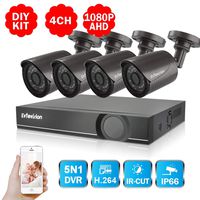 Evtevision 4CH Full HD 1080P Home Video Security System-4 Channel 2MP AHD/Onvif IP/Analog HVR+4pcs 2.0 Megapixel Outdoor IP67 Bullet Cameras,Night Vision,Remote Smartphone Access (No HDD)