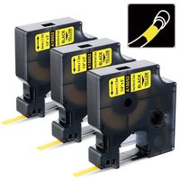 3 Pack Replacement DYMO 18052 Industial Black on Yellow Heat Shrink Tube Labels, 1/4 Heat Shrink Tubing Compatible with DYMO Rhino 5200, 4200, 5000, 6000 Label Maker