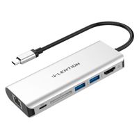 LENTION USB-C Digital AV Multiport Hub with 4K HDMI, 2 USB 3.0, Card Reader, Type C Charging, Gigabit Ethernet Adapter Compatible MacBook Pro 13/15/16 (Thunderbolt 3), New Mac Air, More (Silver)