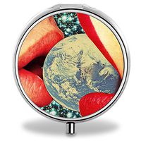 Earth Pill Case, Round Stainless Drug Organizer Container Medicine Cover for Pocket Daily&Weekly