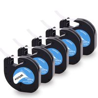 Unismar Replace for DYMO LetraTag Label Tape Refills 91330 10697 (S0721510) Self-Adhesive Paper, 12mm(1/2'') x 4m(13'), Black on White, Work for LetraTag Plus LT-100T LT-100H QX50 Label Makers, 5 Pack