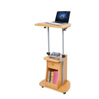 Dporticus 26"-43"Adjustable Height Notebook Laptop Table Cart Lectern Podium with Swivel Top and Storage Rolling Speech & Presentation Stand, Oak
