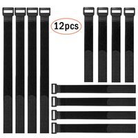 Knocent Cable Straps and Cable Ties,Adjustable Multipurpose Hook Loop,Black Self-Adhesive Straps-12 Pcs(12inch,14inch,20inch)